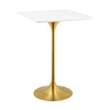 Modway Lippa 28" Mid-Century Modern Bar Table with Square White Top and Gold Pedestal Base