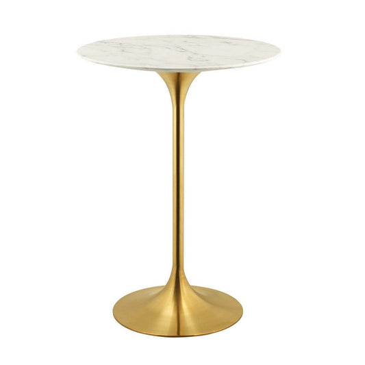 Modway Lippa 28" Mid-Century Modern Bar Table with Round White Top and Gold Pedestal Base