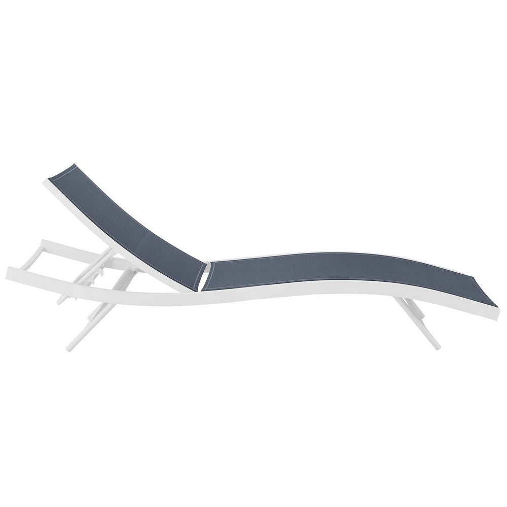 Modway Glimpse Aluminum Mesh Outdoor Patio Poolside Deck Chaise Lounge Chair in White Navy MDY-EEI-3300-WHI-NAV