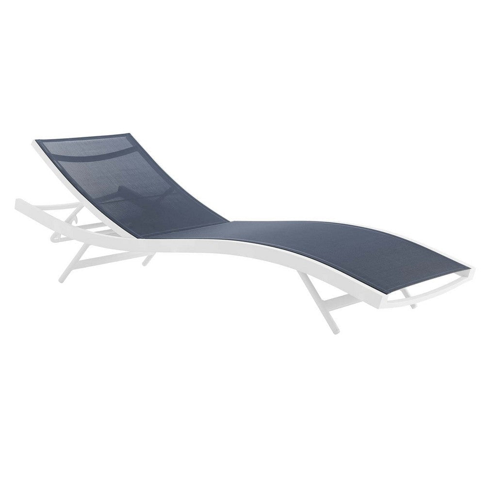 Modway Glimpse Aluminum Mesh Outdoor Patio Poolside Deck Chaise Lounge Chair in White Navy MDY-EEI-3300-WHI-NAV