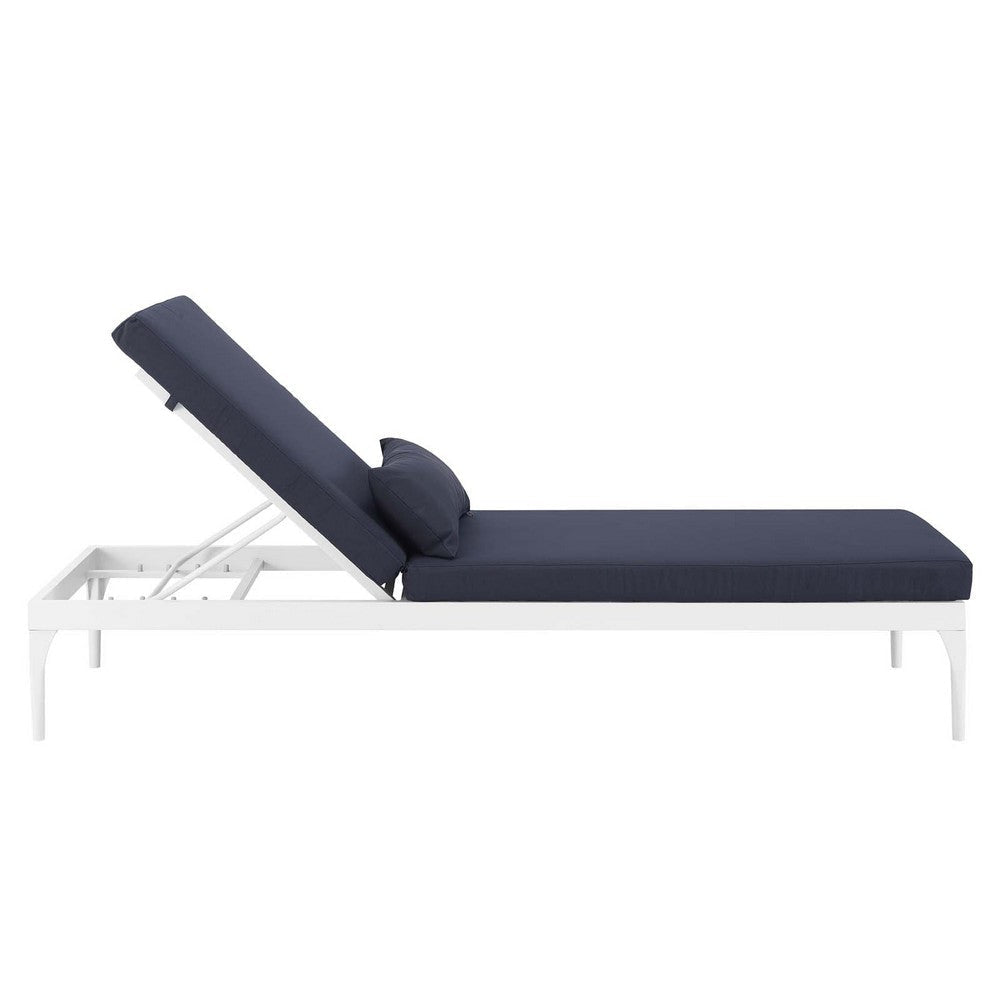 Modway Perspective Aluminum Outdoor Patio Chaise with Cushions Lounge Chair White Navy MDY-EEI-3301-WHI-NAV