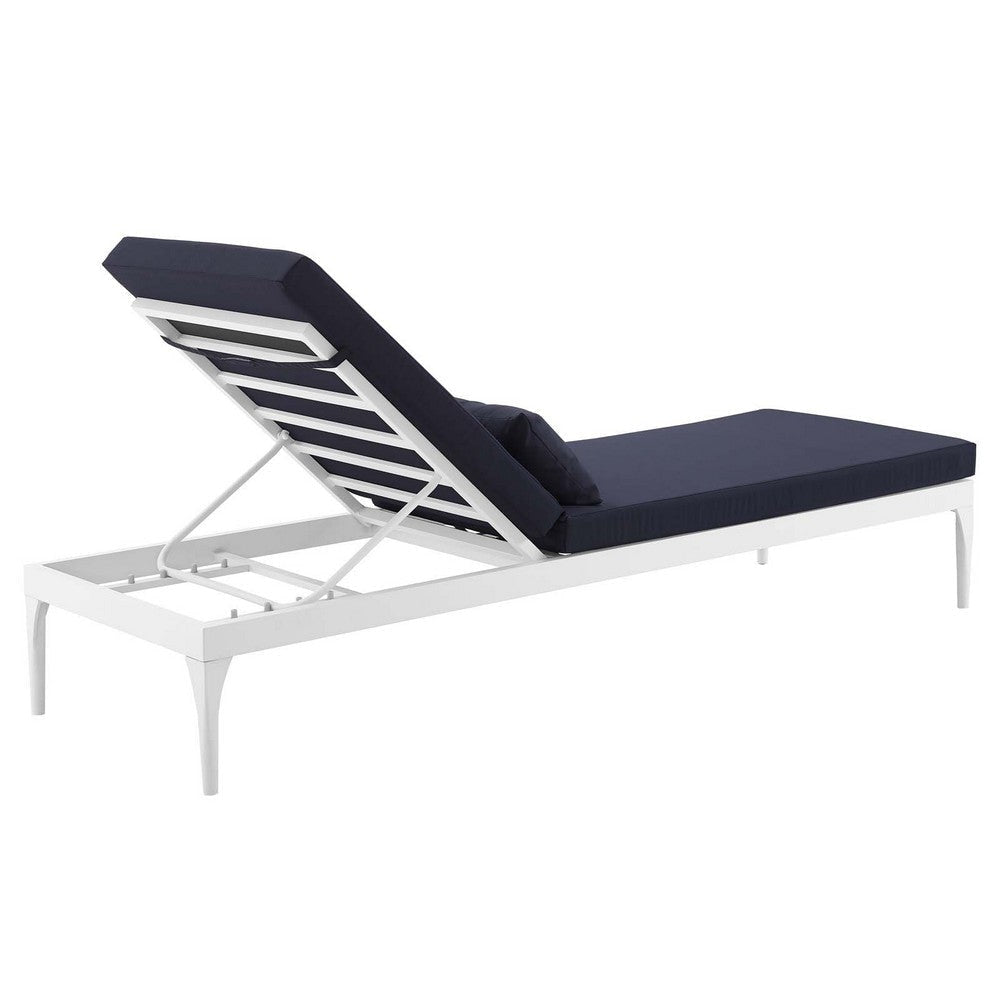 Modway Perspective Aluminum Outdoor Patio Chaise with Cushions Lounge Chair White Navy MDY-EEI-3301-WHI-NAV