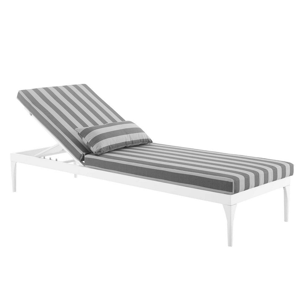 Modway Perspective Aluminum Outdoor Patio Chaise with Cushions Lounge Chair White Striped Gray MDY-EEI-3301-WHI-STG