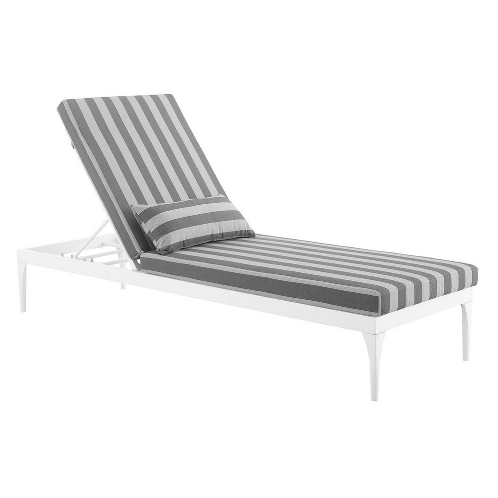 Modway Perspective Aluminum Outdoor Patio Chaise with Cushions, Lounge Chair, White Striped Gray