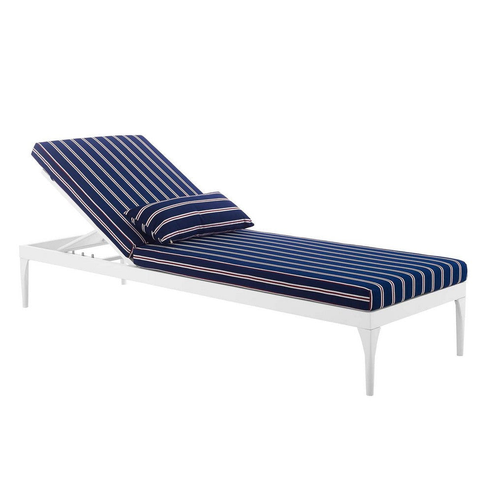 Modway Perspective Aluminum Outdoor Patio Chaise with Cushions Lounge Chair White Striped Navy MDY-EEI-3301-WHI-STN