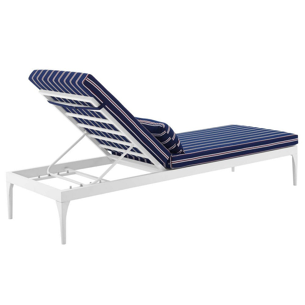 Modway Perspective Aluminum Outdoor Patio Chaise with Cushions Lounge Chair White Striped Navy MDY-EEI-3301-WHI-STN