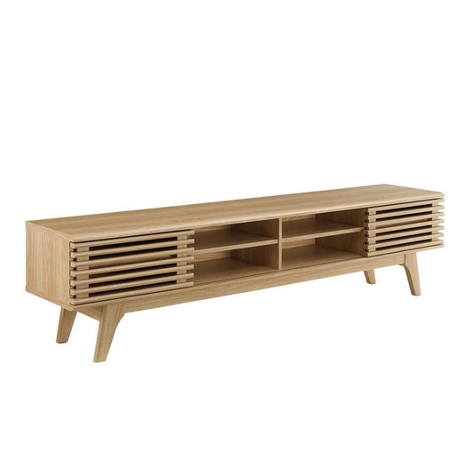 Modway Render Mid-Century Modern Low Profile 70 Inch Media Console TV Stand in Oak, 70"