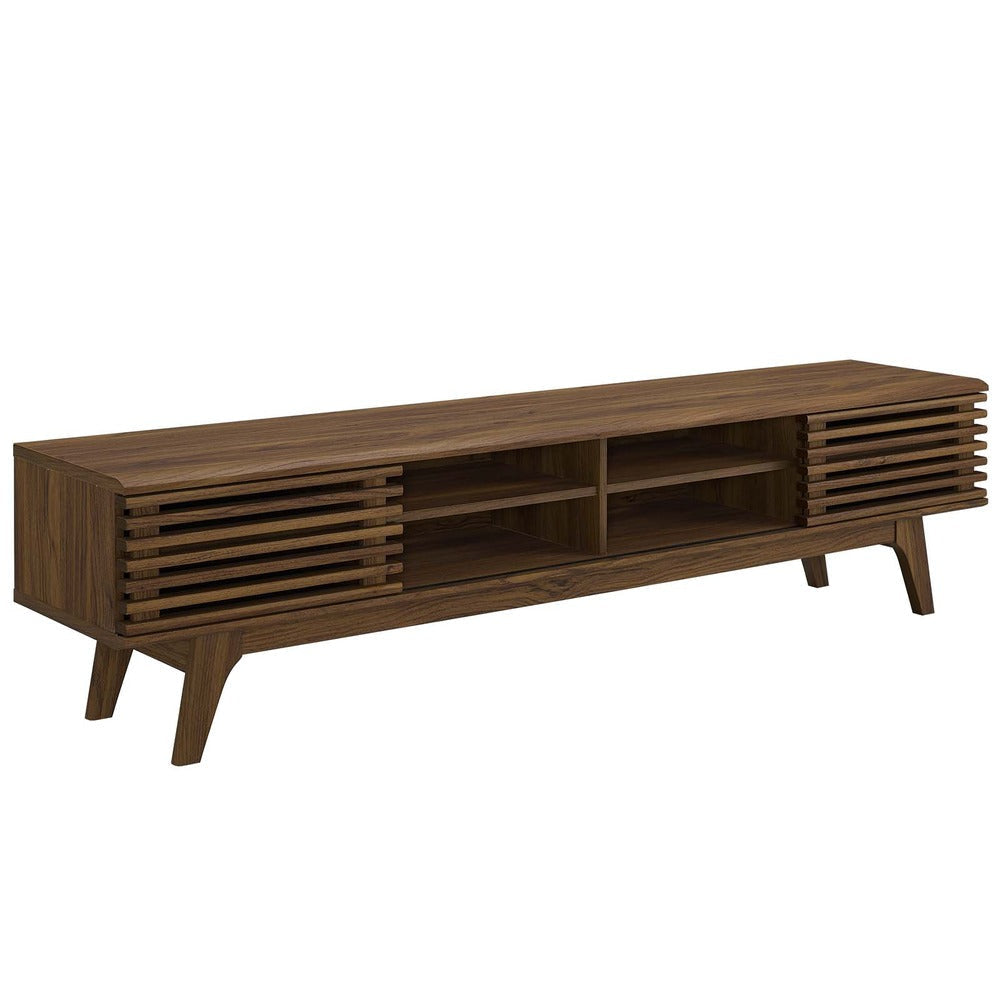 Modway Render 70’’ Mid-Century Modern Low Profile Media Console TV Stand 70 Inch Walnut Walnut