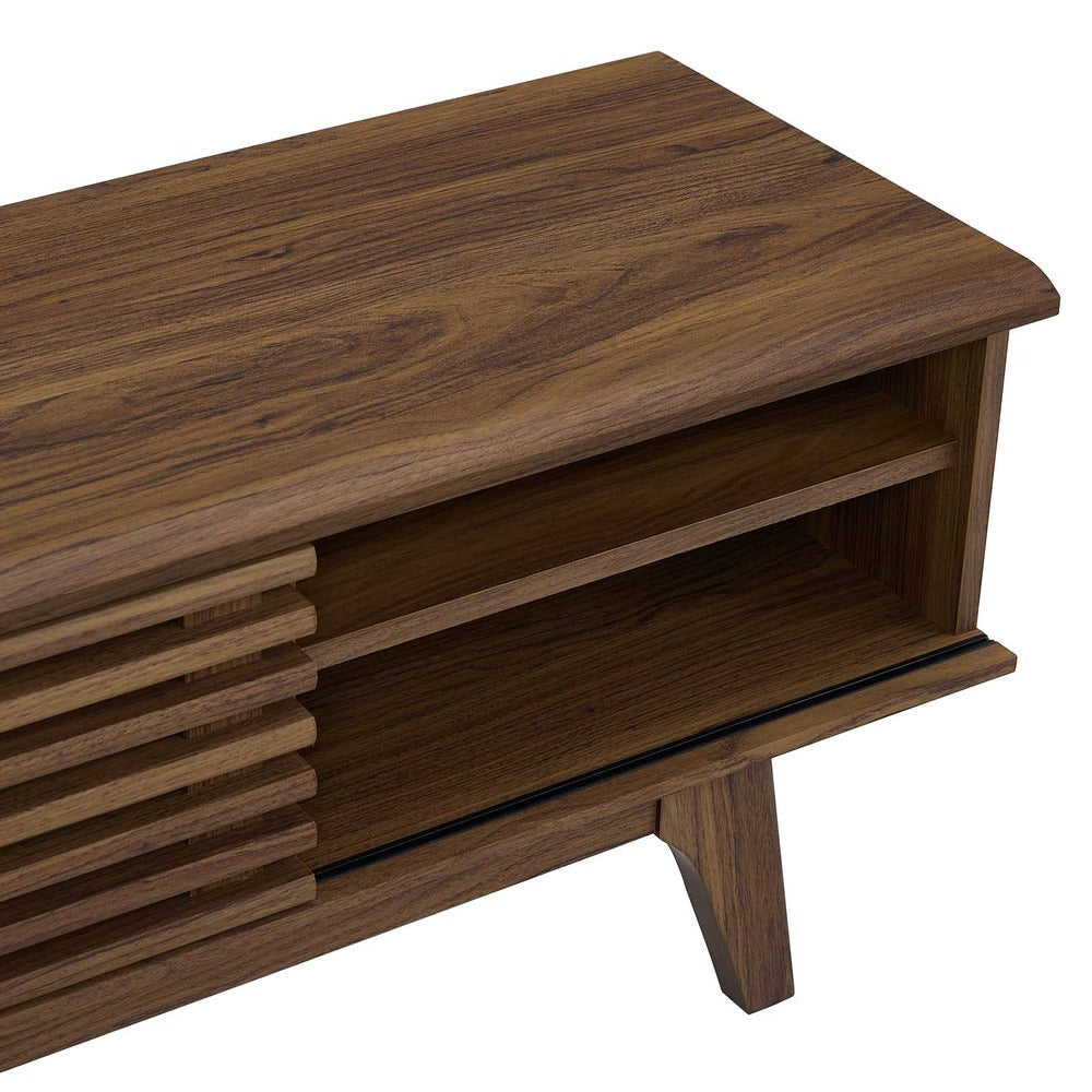Modway Render 70’’ Mid-Century Modern Low Profile Media Console TV Stand 70 Inch Walnut Walnut
