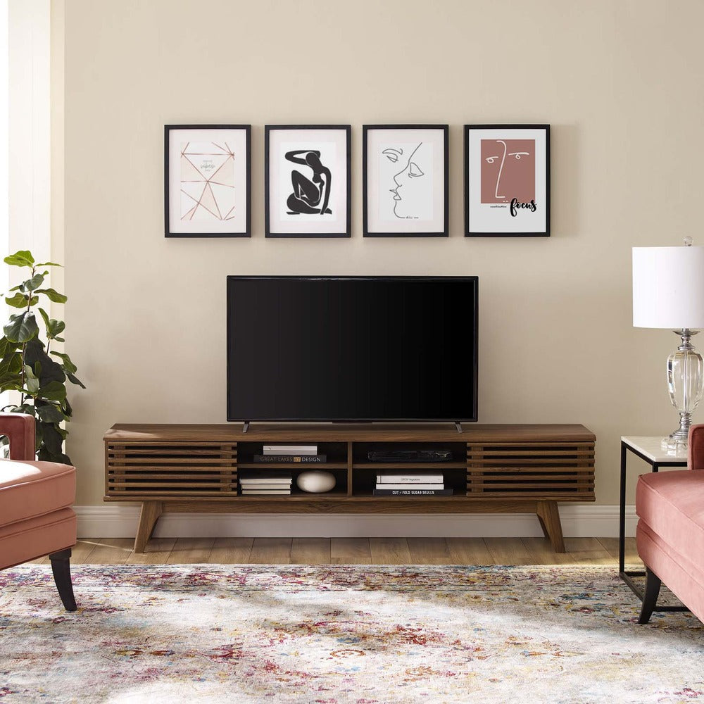 Modway Render 70" Mid-Century Modern Low Profile Media Console TV Stand, 70 Inch, Walnut Walnut