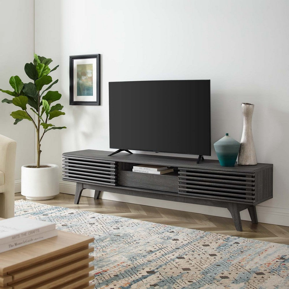 Modway Render Mid-Century Modern Low Profile 70 Inch TV Stand in Charcoal, 70"