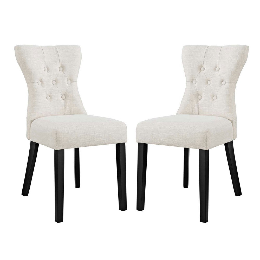 Modway Silhouette Modern Tufted Upholstered Fabric Parsons Two Dining Chairs in Beige