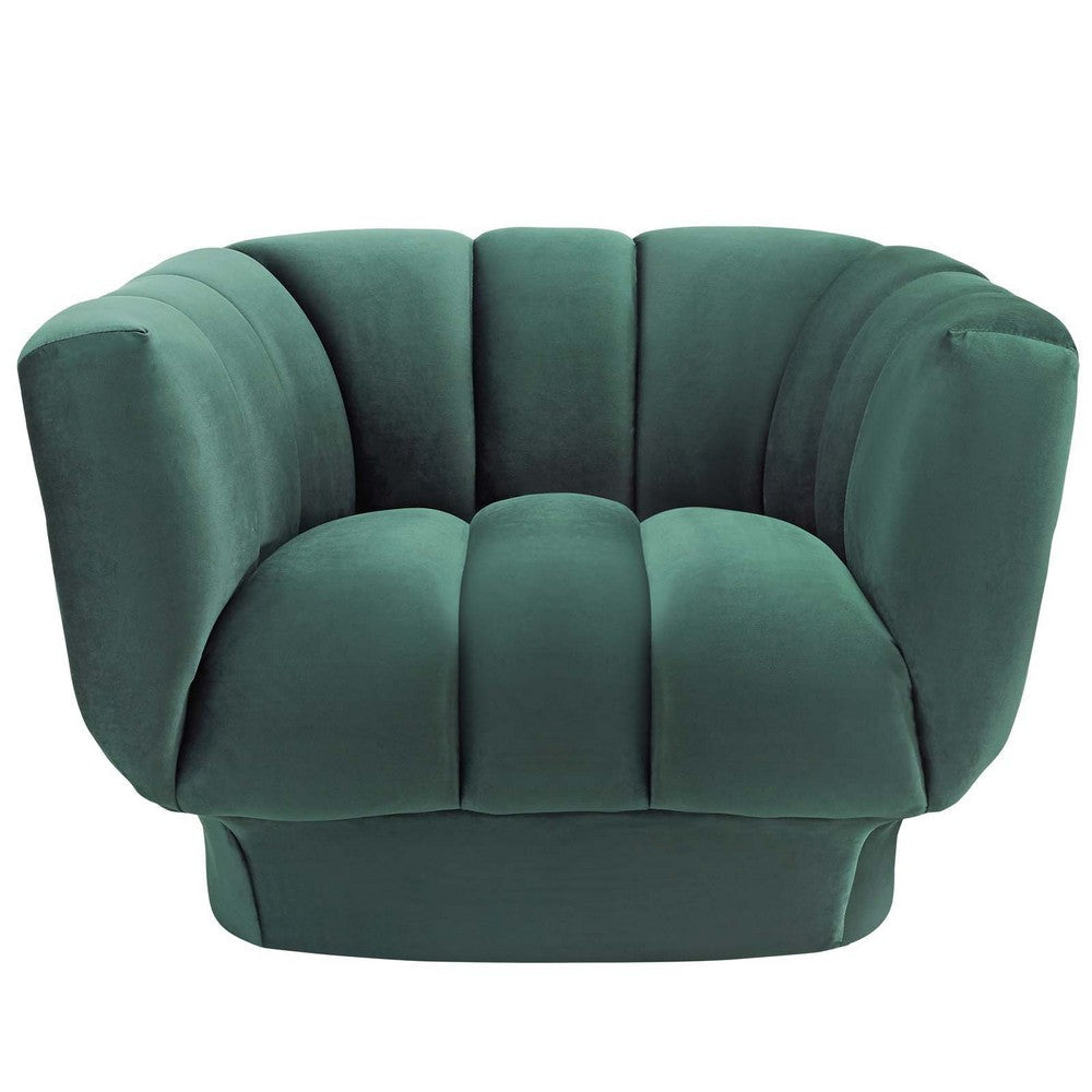 Modway Entertain Vertical Channel Tufted Performance Velvet Accent Lounge Armchair in Green MDY-EEI-3352-GRN