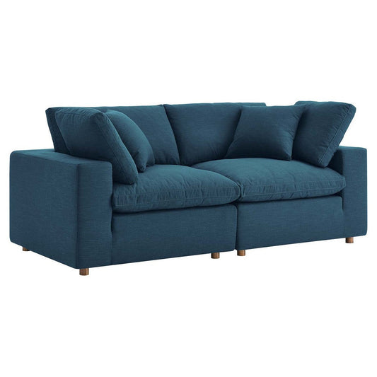 Modway Commix Down Down Filled Overstuffed 2 Piece Sectional Sofa Set, Two Corner Chairs, Azure