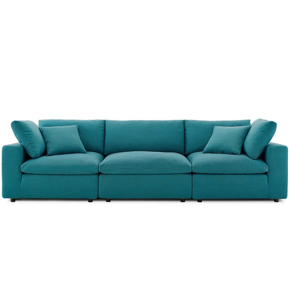 Modway Commix Down Filled Overstuffed 3 Piece Sectional Sofa Set Armless Chair/Two Corner Chairs Teal MDY-EEI-3355-TEA