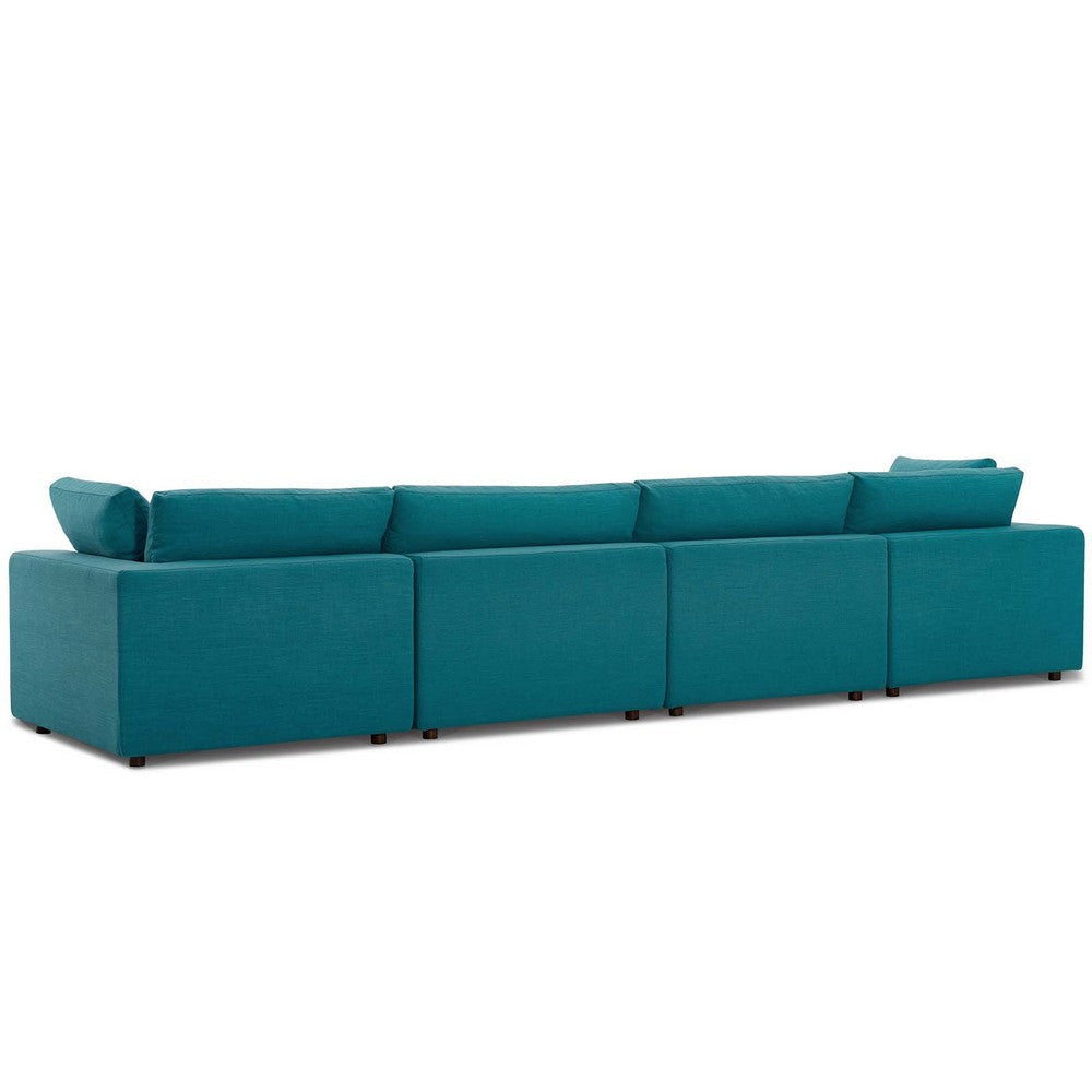 Modway Commix Down-Filled Overstuffed Upholstered 4-Piece Sectional Sofa Set in Teal MDY-EEI-3356-TEA