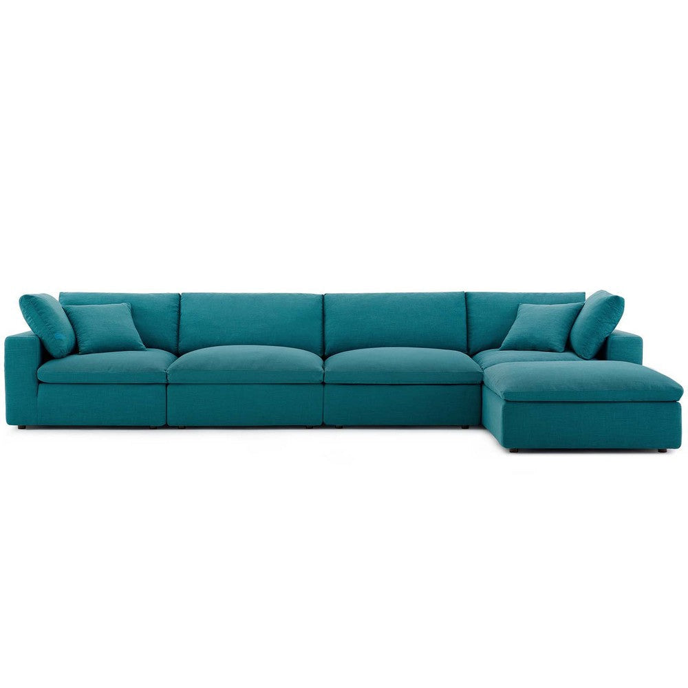 Modway Commix Down-Filled Overstuffed Upholstered 5-Piece Sectional Sofa Set in Teal MDY-EEI-3358-TEA