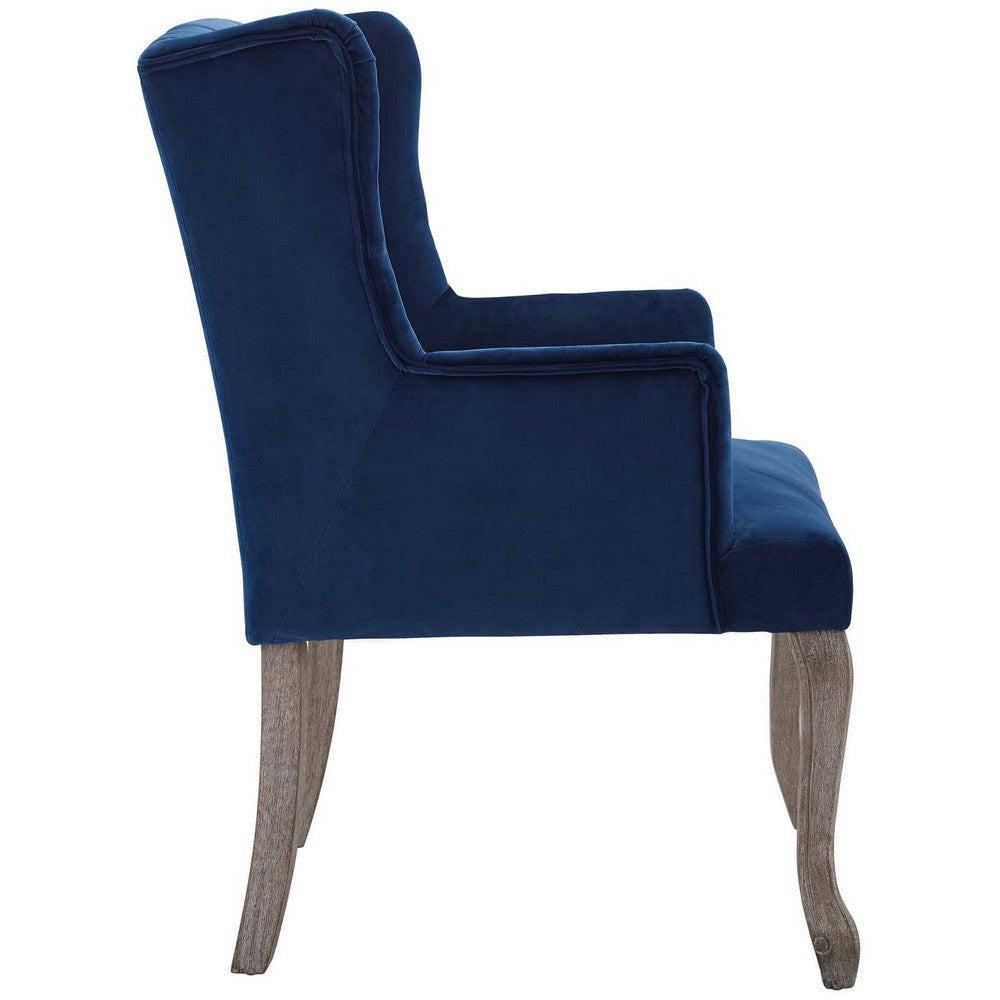 Realm French Vintage Dining Performance Velvet Armchair by Modway| Blue
