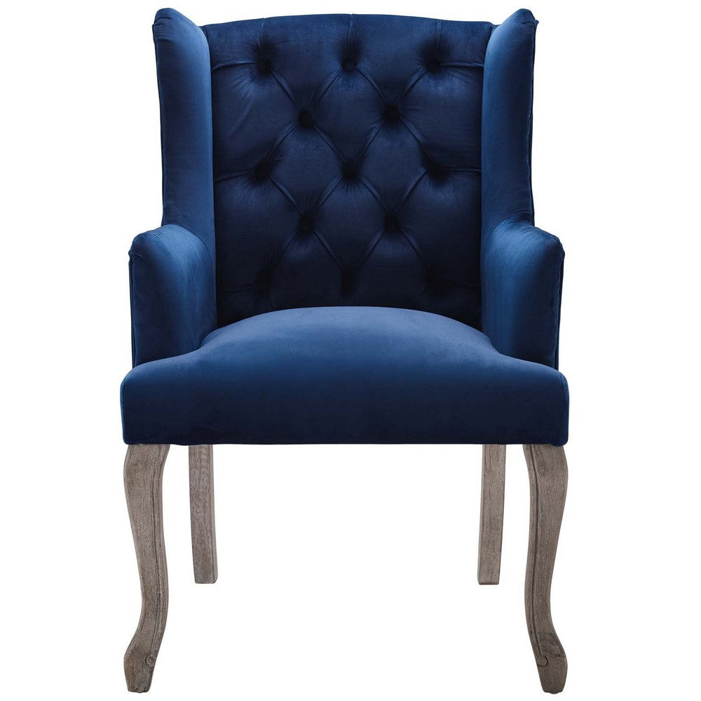 Realm French Vintage Dining Performance Velvet Armchair by Modway| Blue
