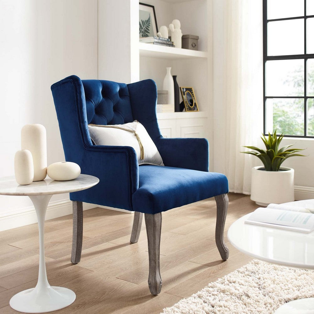 Realm French Vintage Dining Performance Velvet Armchair by Modway| Blue