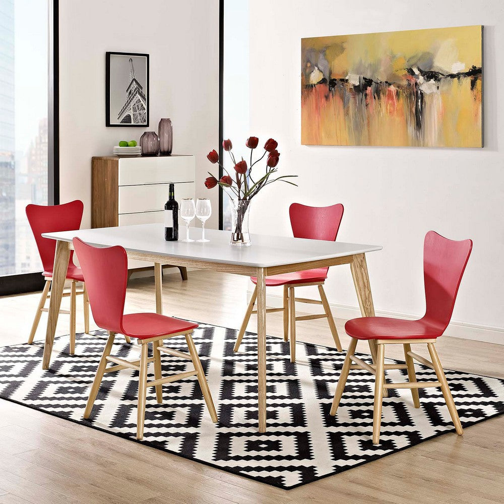 Modway Cascade Mid-Century Modern Wood Four Kitchen and Dining Room Chairs in Red MDY-EEI-3380-RED