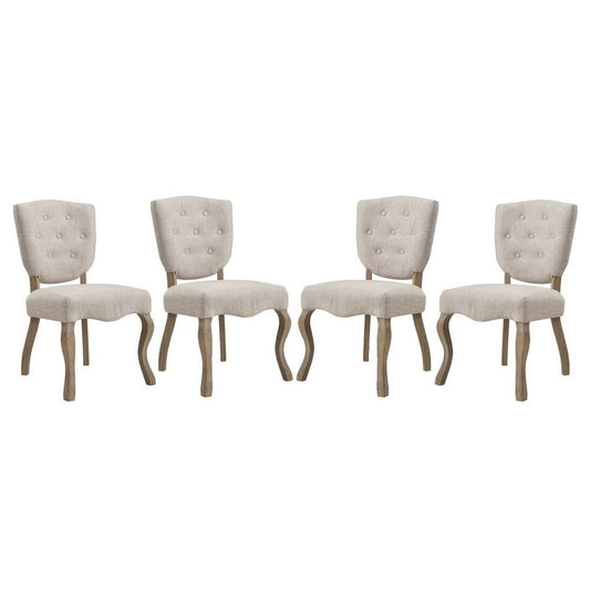 Modway Array French Vintage Tufted Upholstered Fabric Four Dining Chairs in Beige