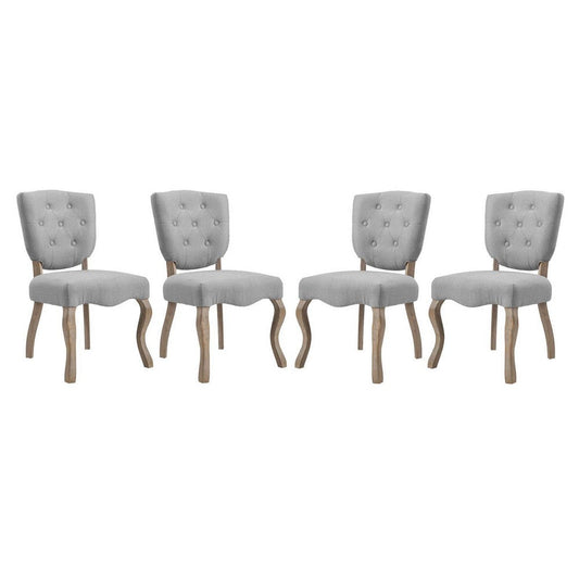 Modway Array French Vintage Tufted Upholstered Fabric Four Dining Chairs in Light Gray