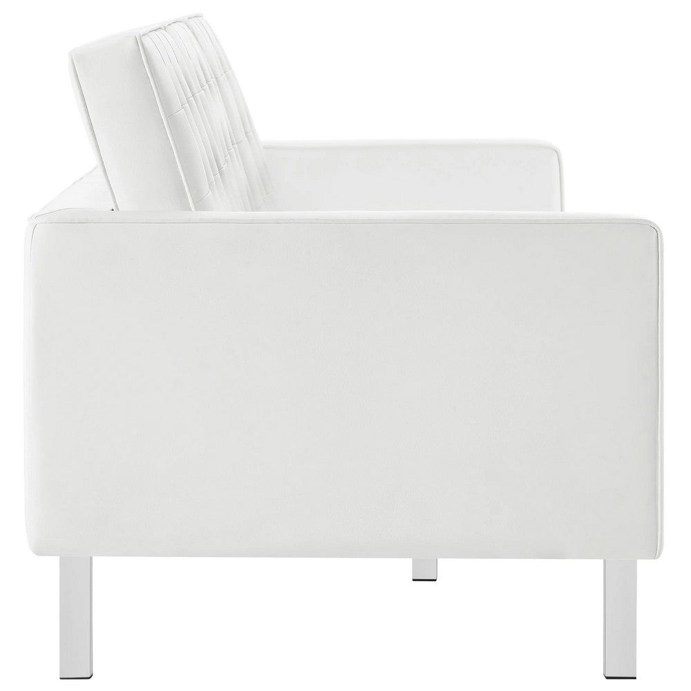 Modway Loft Tufted Button Faux Leather Upholstered Sofa in Silver White