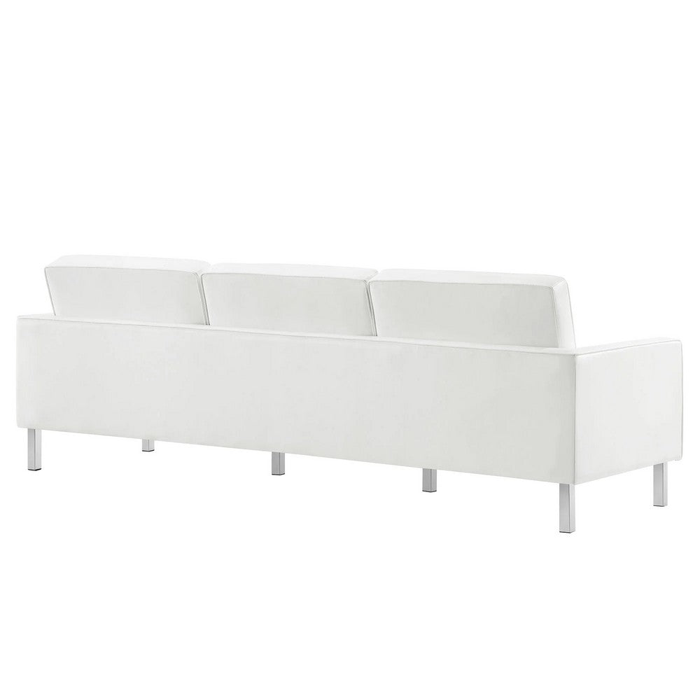Modway Loft Tufted Button Faux Leather Upholstered Sofa in Silver White