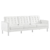Modway Loft Tufted Button Faux Leather Upholstered Sofa in Silver White