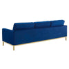 Modway Loft Tufted Button Performance Velvet Upholstered Sofa in Gold Navy MDY-EEI-3387-GLD-NAV