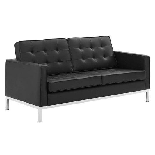 Modway Loft Tufted Button Faux Leather Upholstered Loveseat in Silver Black