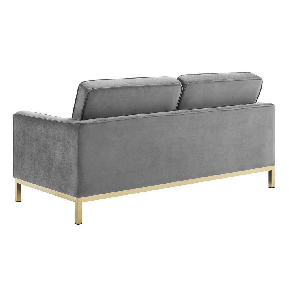 Modway Loft Tufted Button Performance Velvet Upholstered Loveseat in Gold Gray MDY-EEI-3390-GLD-GRY