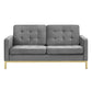 Modway Loft Tufted Button Performance Velvet Upholstered Loveseat in Gold Gray MDY-EEI-3390-GLD-GRY