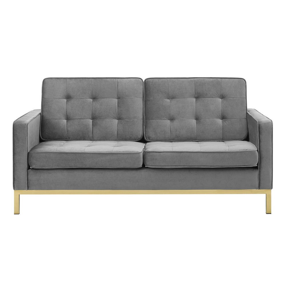 Modway Loft Tufted Button Performance Velvet Upholstered Loveseat in Gold Gray MDY-EEI-3390-GLD-GRY