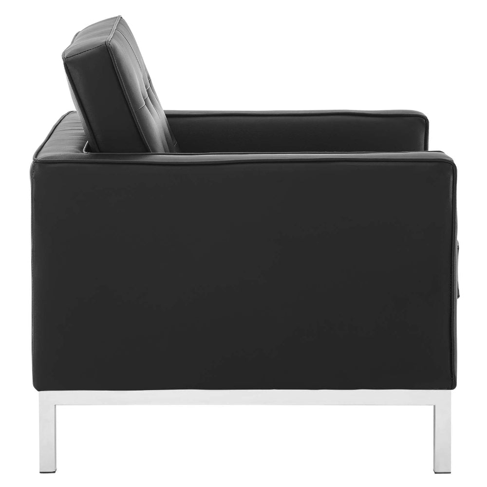 Modway Loft Tufted Button Faux Leather Upholstered Accent Armchair in Silver Black