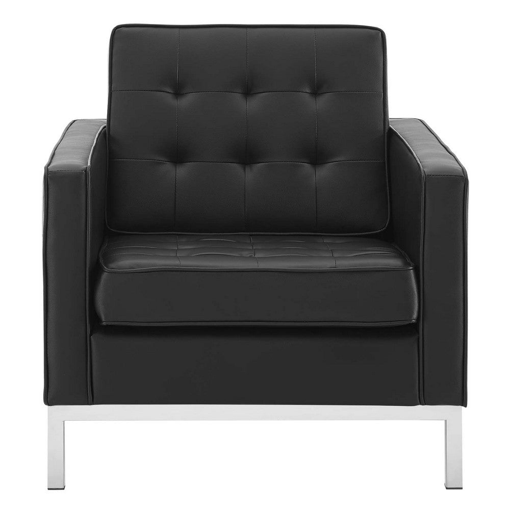 Loft Tufted Upholstered Faux Leather Armchair - No Shipping Charges MDY-EEI-3391-SLV-BLK