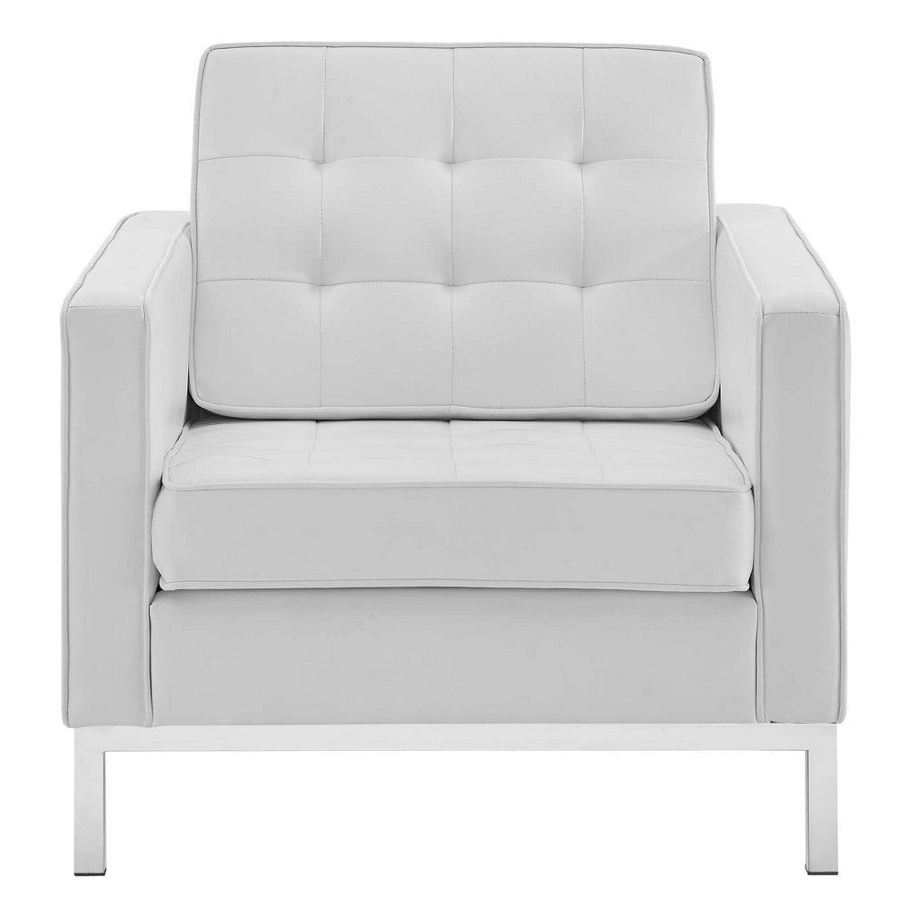 Loft Tufted Upholstered Faux Leather Armchair - No Shipping Charges MDY-EEI-3391-SLV-WHI