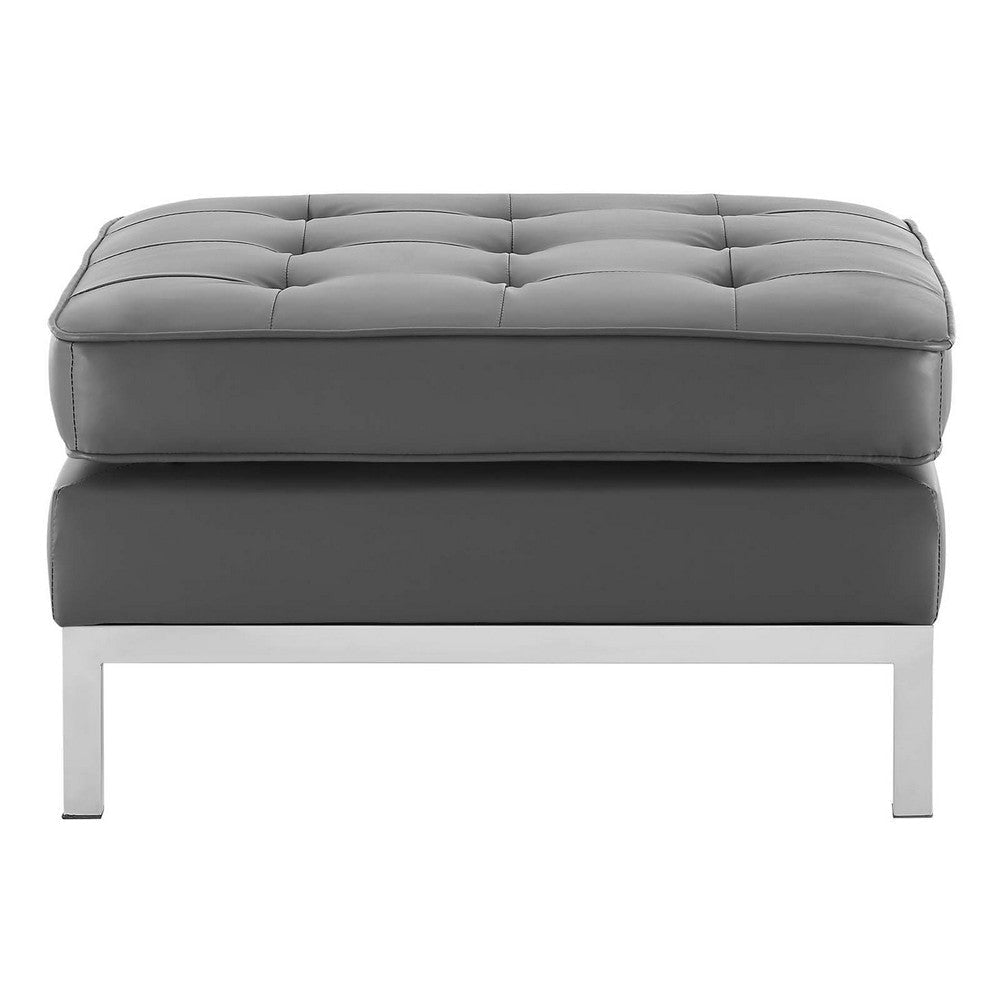 Modway Loft Tufted Button Faux Leather Upholstered Square Ottoman in Silver Gray MDY-EEI-3394-SLV-GRY