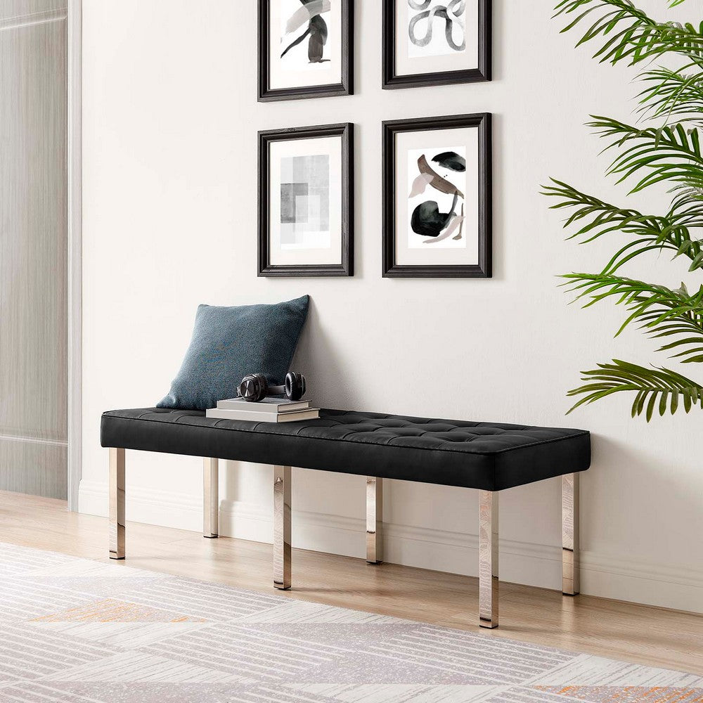 Loft Tufted Vegan Leather Bench by Modway| Black