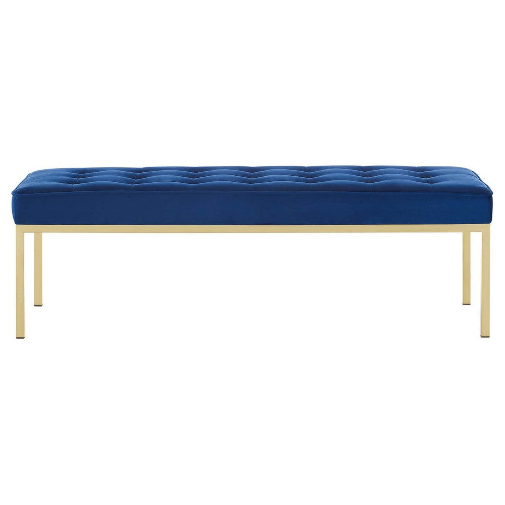 Modway Loft Tufted Button Performance Velvet Upholstered Large Accent Bench in Gold Navy 56 MDY-EEI-3399-GLD-NAV