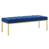 Modway Loft Tufted Button Performance Velvet Upholstered Large Accent Bench in Gold Navy, 56