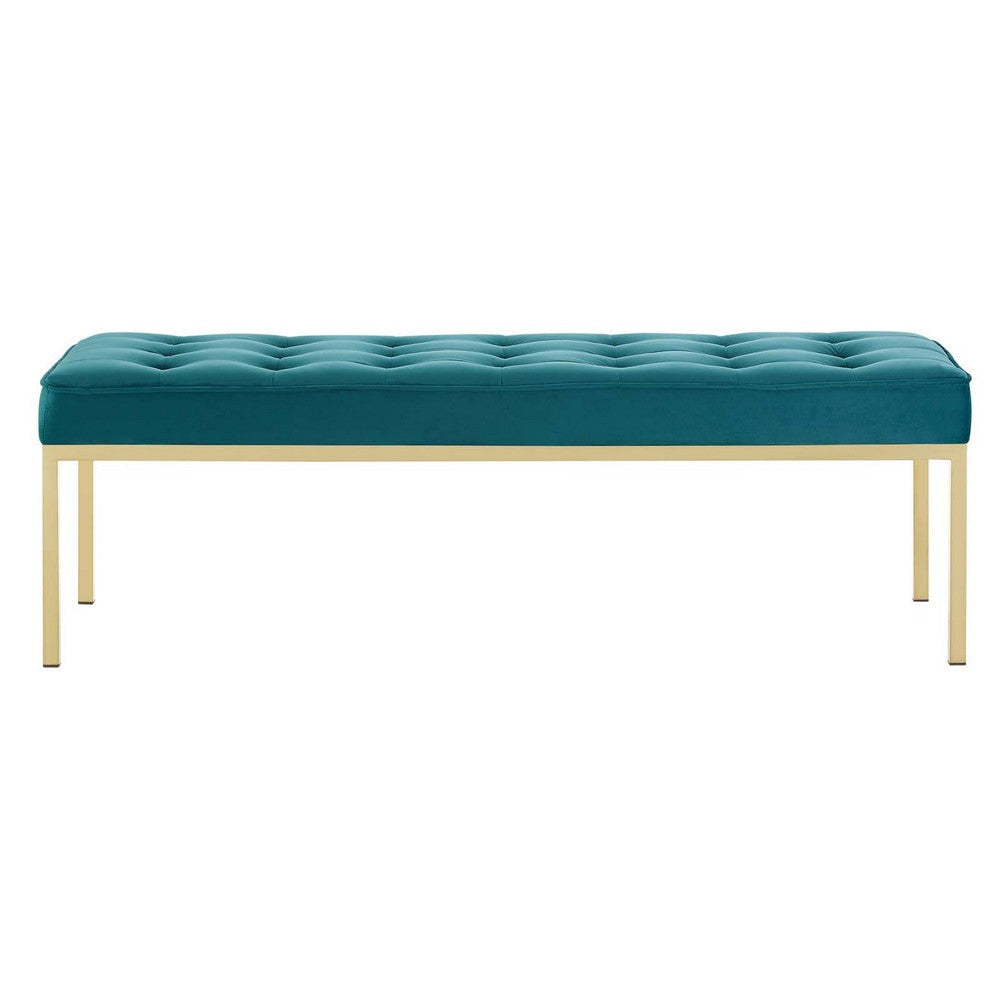 Modway Loft Tufted Button Performance Velvet Upholstered Large Accent Bench in Gold Teal 56 MDY-EEI-3399-GLD-TEA