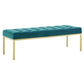 Modway Loft Tufted Button Performance Velvet Upholstered Large Accent Bench in Gold Teal, 56