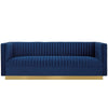 Modway Sanguine Vintage Glamour Channel Tufted Performance Velvet Upholstered Sofa in Navy