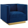 Modway Sanguine Vertical Channel Tufted Upholstered Performance Velvet Sofa and Armchair Set, Navy