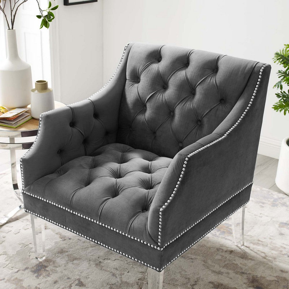 Proverbial Tufted Button Accent Performance Velvet Armchair  - No Shipping Charges