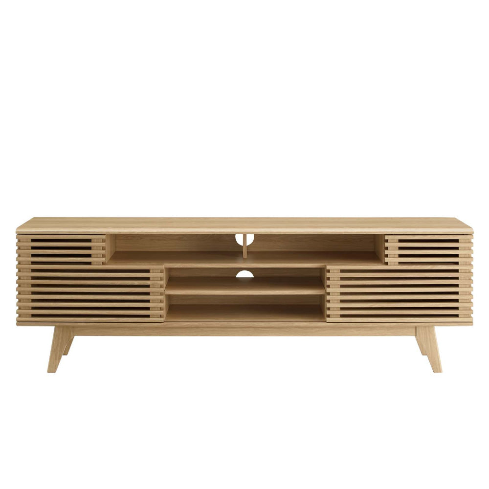 Modway Render Mid-Century Modern Low Profile 71 Inch Media Console TV Stand in Oak 71’’