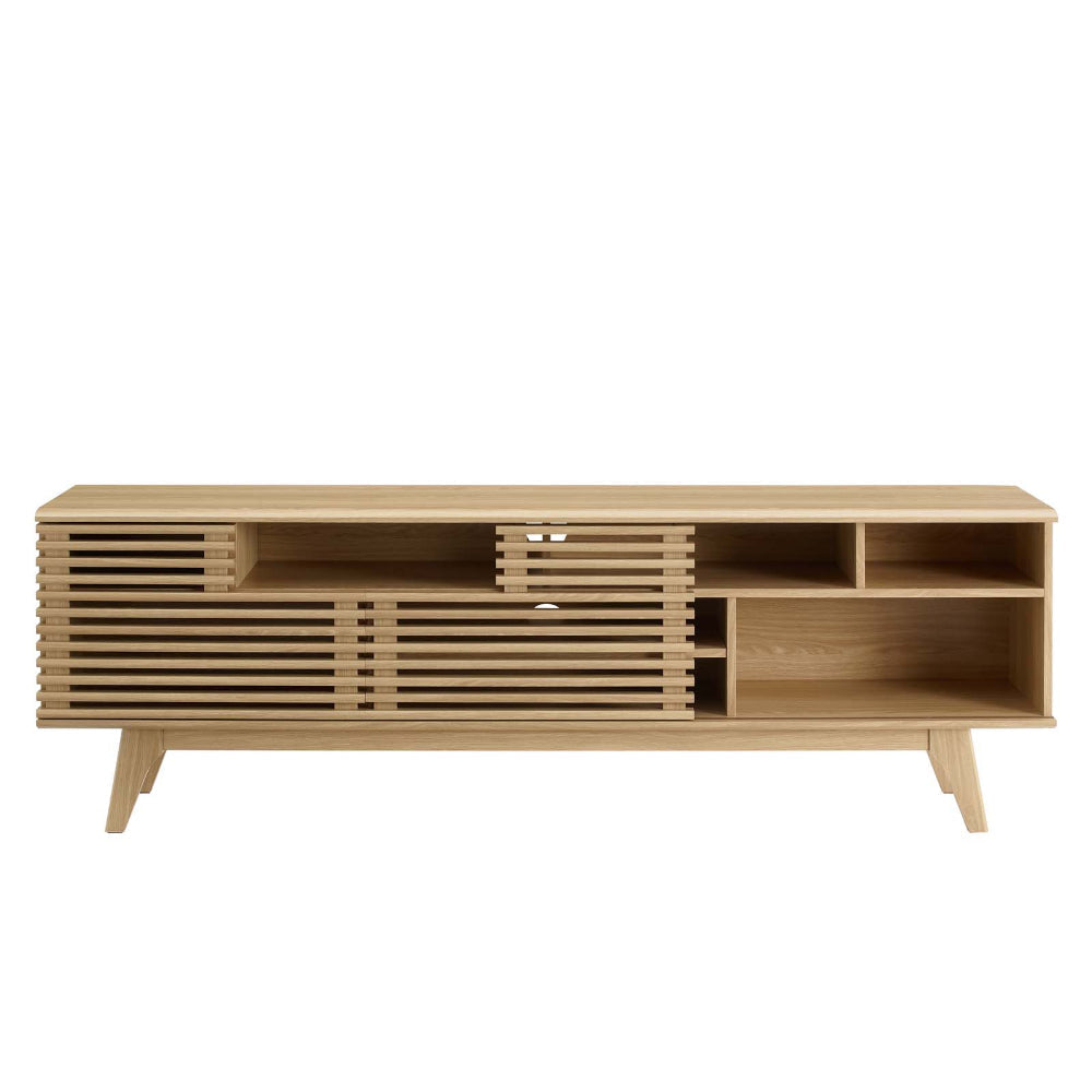 Modway Render Mid-Century Modern Low Profile 71 Inch Media Console TV Stand in Oak 71’’