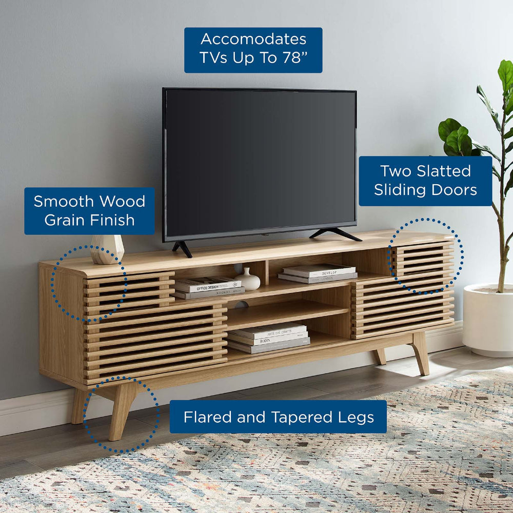Modway Render Mid-Century Modern Low Profile 71 Inch Media Console TV Stand in Oak, 71"